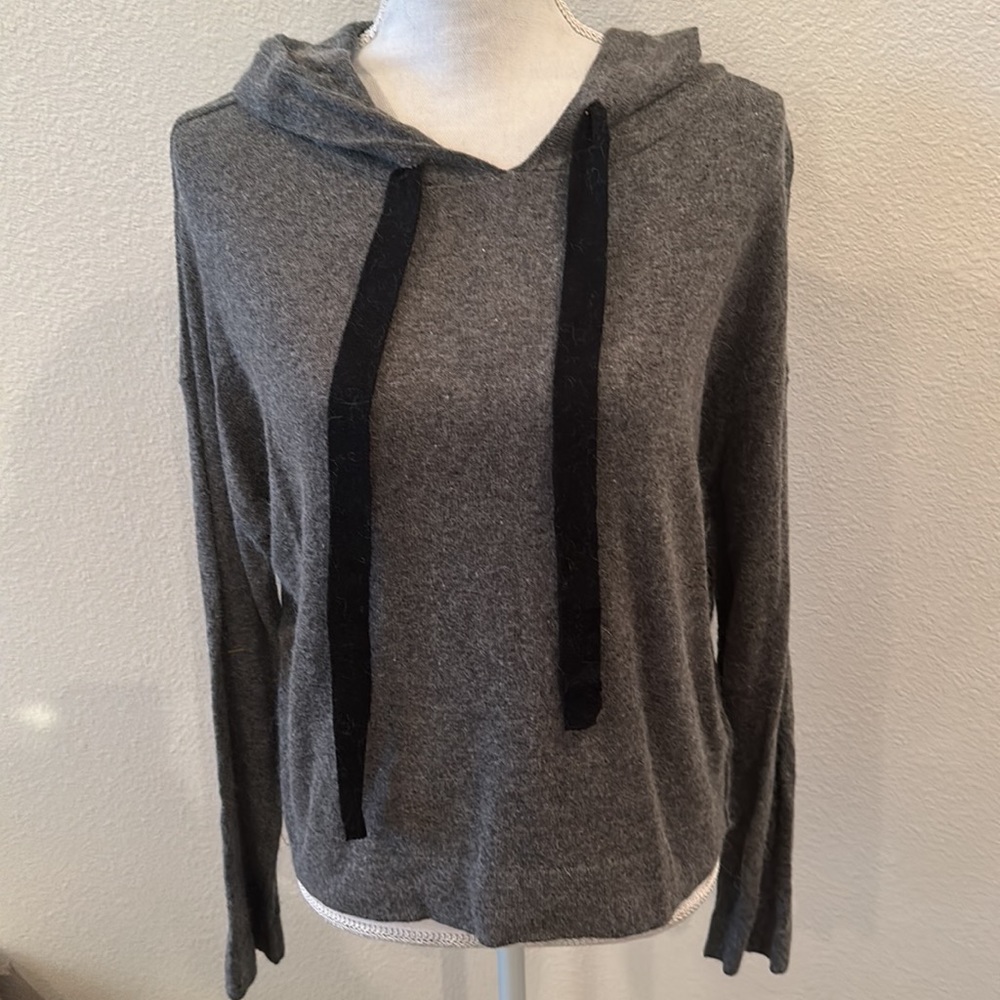 Grey Drawstring Knit Hooded Pullover - Picture 2 of 8